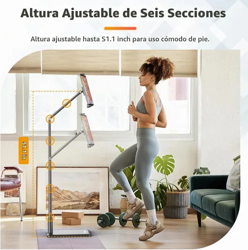 Vista 3 de VIJIM Soporte de piso para tableta, soporte de teléfono para grabación, soporte ajustable para teléfono celular y tableta para piso, compatible