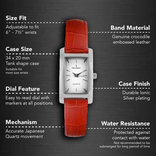 Vista 2 de Peugeot Reloj de pulsera rectangular en forma de H para mujer con correa de muñeca a juego
