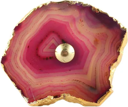 Vista 3 de Indian Shelf Paquete de 2 pomos asimétricos de mármol de lujo rosa para cajones para gabinetes de cocina, tiradores decorativos de piedra, tiradores