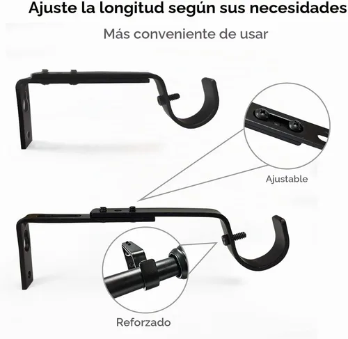 Vista 2 de IHRDNNR Soportes de barra de cortina ajustables resistentes para barras de 7/8 o 1 pulgada, juego de 3 (negro)