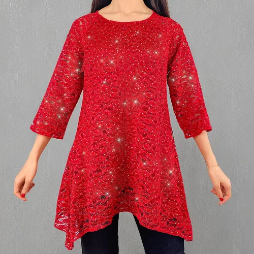 Vista 6 de Brittany Black Blusa de punto tipo túnica con estampado floral y encaje para mujer