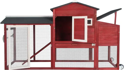 Vista 8 de Gowoodhut Gallinero con caja de anidación grande móvil - Patio trasero de madera para gallinero al aire libre, jaula de aves de corral al aire