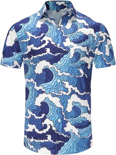 Vista 72 de KYKU - Camisa hawaiana funky para hombre, ropa tropical para vacaciones en Palm Beach