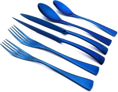 Vista 11 de Juego de cubiertos de 24 piezas, espejo de acero inoxidable 18/10, servicio de vajilla de lujo para 4, cuchillo de carne, postre, accesorios