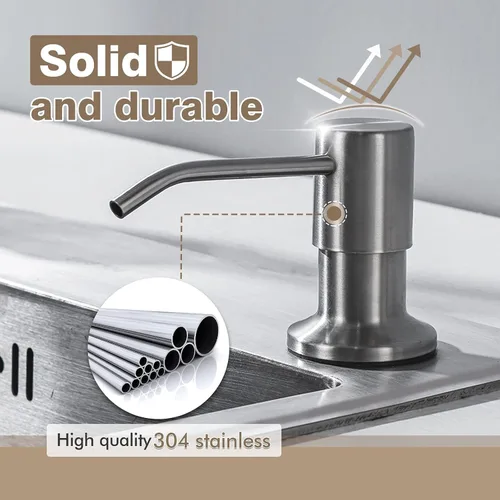 Vista 4 de Kitchen Faucet-WEWE - Grifo de fregadero de cocina con rociador extraíble de acero inoxidable de níquel cepillado con dispensador de jabón integrado