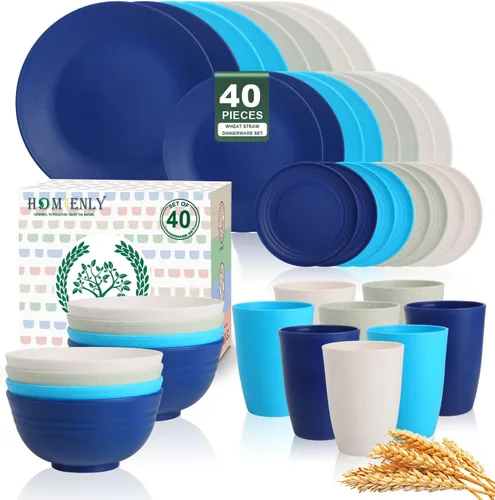 Vista 37 de Homienly Juegos de Vajilla Premium de Paja de Trigo, Platos y Tazones Ligeros e Irrompibles, Tazas, Servicio para 4, Apto para Lavavajillas