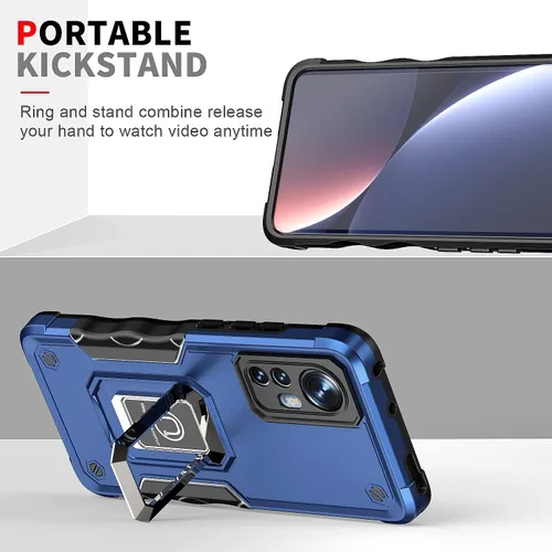 Vista 6 de Funda diseñada para Xiaomi 12 Pro, soporte giratorio, protección de lente de cámara a prueba de caídas, oro rosa