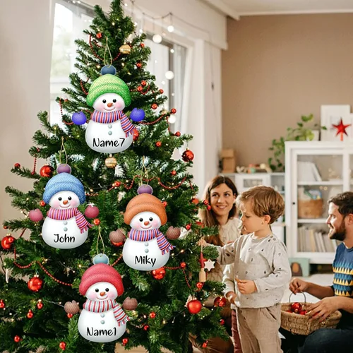 Vista 5 de Adornos de Navidad personalizados con nombre personalizado, muñeco de nieve, nombres de familia, decoración de árbol colgante de Navidad, 7