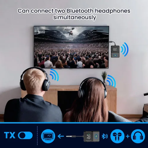 Vista 3 de Receptor transmisor Bluetooth para avión, televisores, 2 en 1, adaptador inalámbrico Bluetooth 5.3 compatible con 2 auriculares, teléfonos