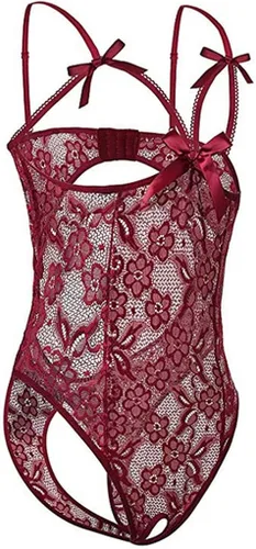 Vista 3 de Lencería sexy de encaje para mujer de una sola pieza con bordado de gasa ropa interior y perspectiva
