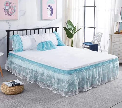 Vista 4 de Falda de cama de encaje envolvente Falda de cama con volantes Cubierta de polvo Funda de cama con volantes