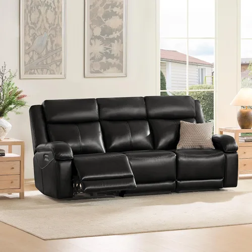 Vista 19 de Watson & Whitely Sofá reclinable eléctrico de piel auténtica, sofás reclinables de pared de 3 plazas con consola de almacenamiento, reposacabezas
