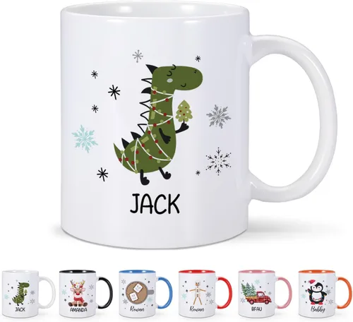 Vista 12 de Tazas de Navidad personalizadas, taza de café de Navidad con renos y nombre, regalos de Navidad para niños, niñas, niños, taza de chocolate caliente
