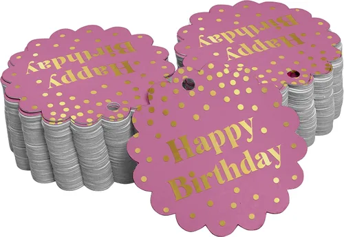 Vista 16 de Etiquetas de papel para colgar con texto en inglés «Happy Birthday» (50 unidades)