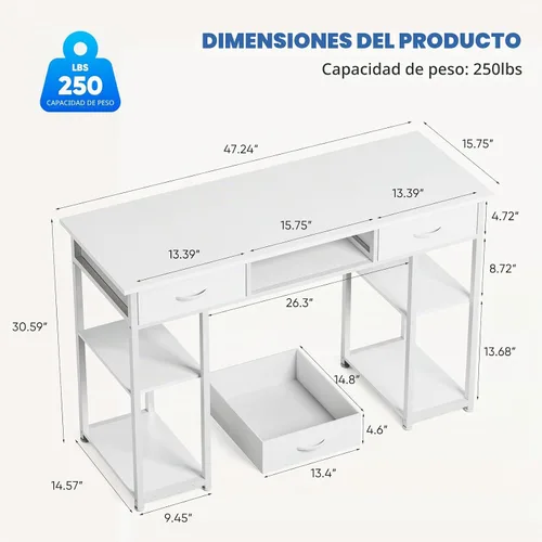 Vista 3 de OLIXIS 48 Inch Small Computer Desk with Fabric Drawers for Home Office