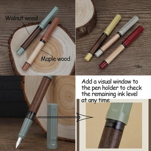 Vista 6 de Jinhao - Pluma estilográfica de madera 62, pluma de tinta extra fina con convertidor de tinta para la escuela y la oficina bolígrafos de escritura