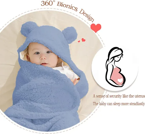 Vista 4 de Nunibum Manta Envolvente para Bebé Niños Niñas Lindo Oso de Felpa Manta Receptora Esencial Ultra-Suave Lista de Regalos para Recién Nacidos Azul