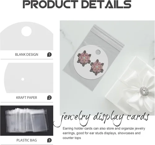 Vista 9 de TEHAUX Tarjetas de soporte de papel para pendientes, 100 unidades, tarjetas de pendientes de papel, almacenamiento de joyas de bricolaje