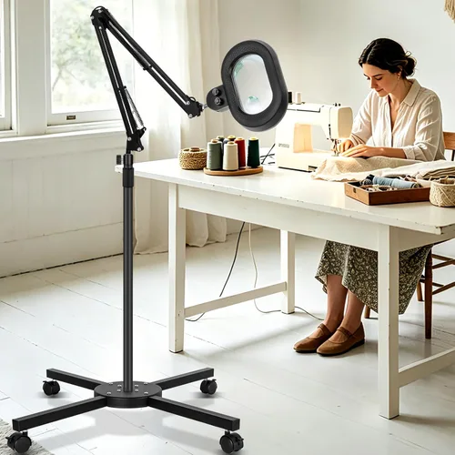 Vista 12 de Lámpara de mesa de aumento de 2 en 1 con luz y soporte, rotación de tres ejes, color infinito, atenuable, lupa iluminada de 12 aumentos, banco