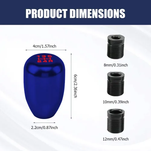 Vista 2 de Zufoty Pomos de palanca de cambios para automóvil, perilla de cambio de transmisión manual, perilla de palanca de cambios de 5 velocidades con Azul