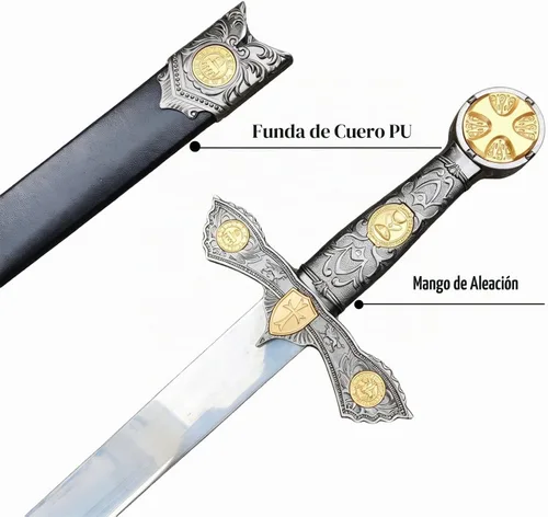 Vista 4 de Stainless Steel Medieval Star of David King Solomon Cross Crusader Knight Templar Sword for Collection, Cosplay, Display