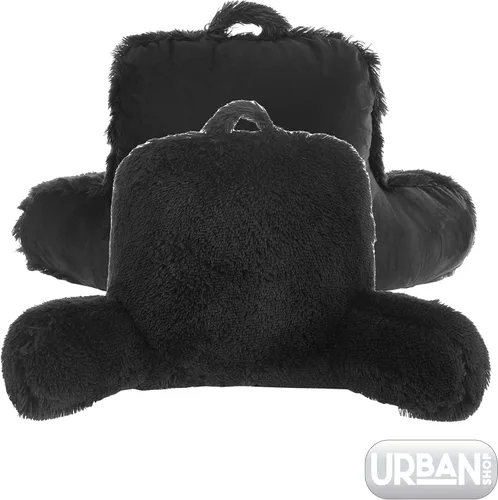 Vista 2 de Urban Lifestyle Almohada decorativa y de apoyo para cama de lectura, pelo largo ultra suave, de pelo sintético, reverso a tela de visón, color negro