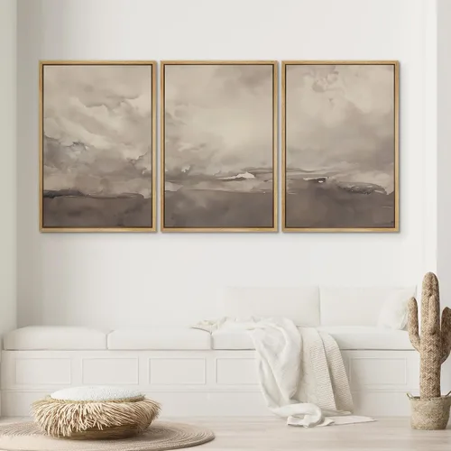 Vista 172 de SIGNWIN Lienzo enmarcado para pared, juego de arte neutro de bosque brumoso, ilustraciones en tono tierra, arte moderno, decorativo, bohemio