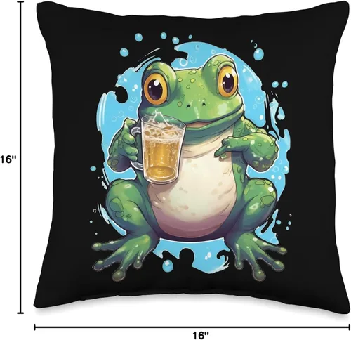 Vista 4 de Beer and Frog Beer Drinking Gifts Beber Funny Beer Drinker Frogs Toad Anfibian - Almohada de 16 x 16 pulgadas, multicolor