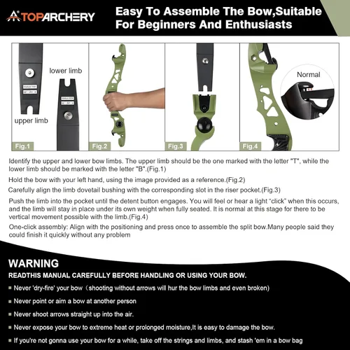 Vista 7 de TOPARCHERY 62" Arco Hunter Recurvo Negro, Arco Recurvo Desmontable de Absorción de Choque ILF para Caza, Arco Largo para Tiro al Blanco al Aire