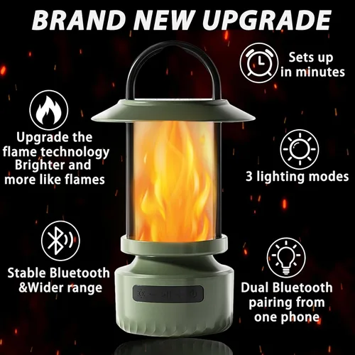Vista 6 de Swingers Altavoces Bluetooth para exteriores con llama parpadeante, luces de altavoz Bluetooth portátiles impermeables, altavoz al aire libre