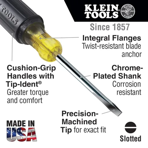 Vista 2 de Klein Tools 600-4 desarmador con punto y mango cuadrados, de gran capacidad, 4 pulgadas, llave de 0.25 pulgadas