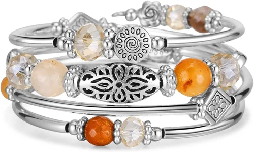 Vista 29 de FULU AUTUMN Pulseras apilables con cuentas para mujer, pulsera bohemia de plata envolvente, joyería de moda en capas, regalos para ella 17-negro