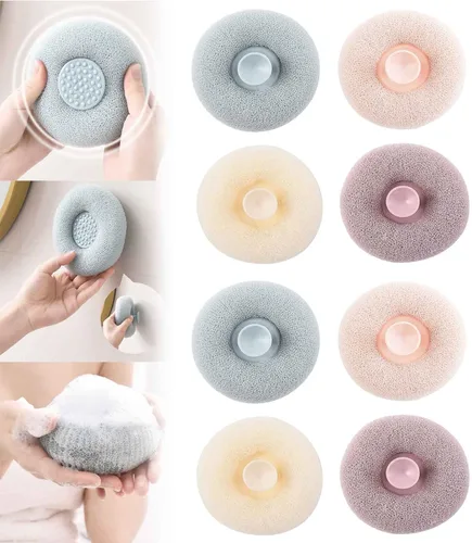 Vista 4 de Cepillo de limpieza de esponja de baño, esponja exfoliante súper suave, cepillo de limpieza para ducha, mujeres, masaje, baño, esponja exfoliante