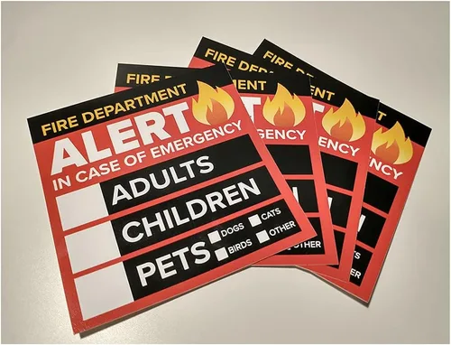 Vista 2 de Paquete de 4 calcomanías de alerta de emergencia de 3 pulgadas para personas y mascotas, adultos, niños y mascotas, calcomanías de alerta