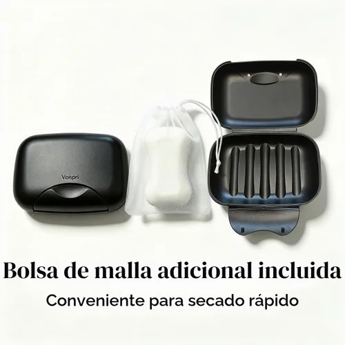 Vista 4 de Contenedor para jabón, estuche portátil para guardar jabón en barra para baño y cocina (negro)