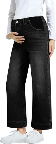 Vista 10 de BLENCOT - Pantalones de maternidad para mujer de cintura alta, pierna ancha y elástica de mezclilla, ropa de embarazo