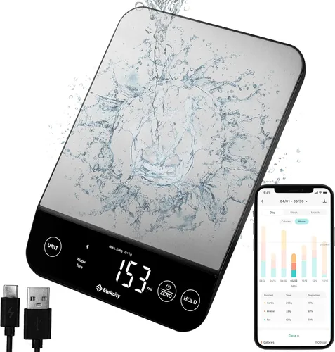 Vista 17 de Etekcity - Báscula de cocina digital de 22 lb, pesa gramos y onzas - Herramienta recargable e impermeable para pérdida de peso, cocina, repostería