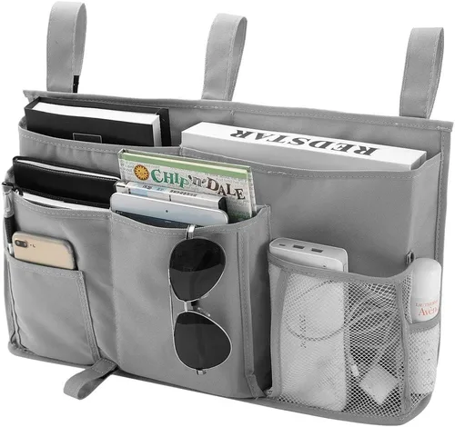 Vista 18 de Bseash Organizador de litera, organizador de cama colgante para mesita de noche, bolsa de almacenamiento con 4 bolsillos y 2 ganchos