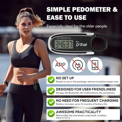Vista 2 de 3D Pedometer for Walking with Removable Clip and Carabiner Simple Step Counter for Walking Accurate Clip On Step Tracker for Men Women Kids
