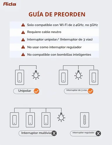 Vista 2 de AIDA Interruptor de luz inteligente, interruptor inteligente WiFi de 3 vías, compatible con Alexa y Google Home, requiere cable neutro, interruptor