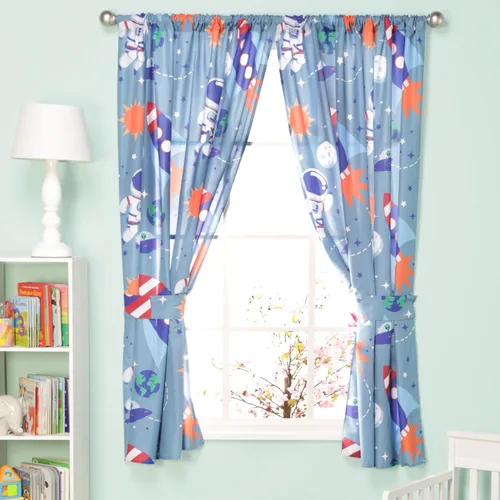 Vista 10 de Cortinas de sirena para dormitorio de niñas con caballitos de mar y estrella de mar; 4 cortinas temáticas de sirena para niños con 2 paneles de 82 x