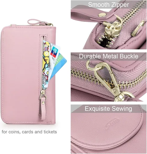 Vista 5 de S-ZONE - Bolso cruzado para mujer, de cuero sintético de PU, con bloqueo RFID, para teléfono celularbilletera
