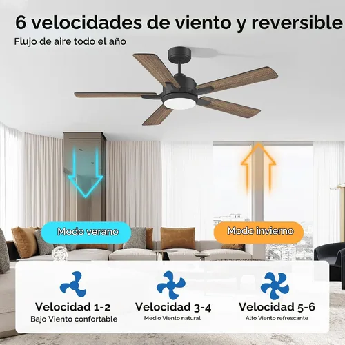 Vista 4 de cumilo Ventiladores de techo inteligentes de 52 pulgadas con control remoto de luces, motor de CC silencioso, ventilador de techo moderno