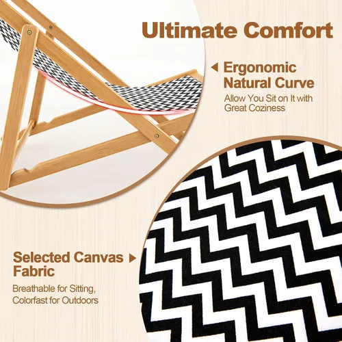 Vista 5 de Giantex Silla de camping plegable para patio – Silla de exterior con 3 posiciones ajustables, lona transpirable, silla de bambú para exterior