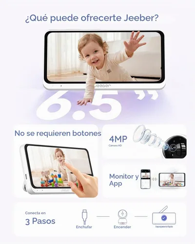 Vista 10 de WiFi Baby Monitor with 6.5" Touchscreen, 4MP Camera, 5X Zoom White