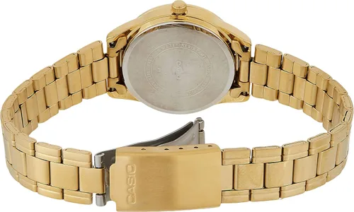 Vista 2 de Casio LTP-V005G-1B Reloj analógico estándar para mujer tono dorado esfera negra 3 manecillas