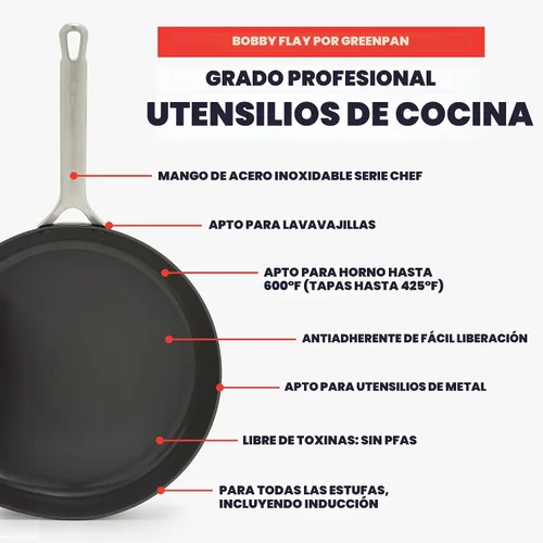 Vista 7 de GreenPan x Bobby Flay - Juego de utensilios de cocina anodizado duro antiadherente, 10 piezas, ollas y sartenes de cerámica sin PFAS, apto
