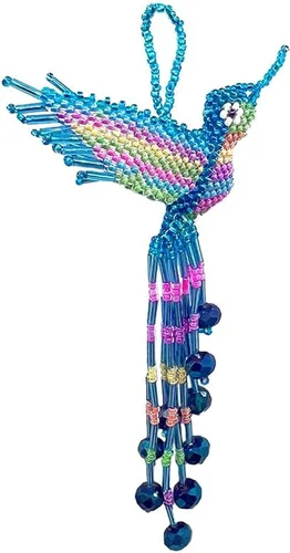 Vista 23 de Mia Jewel Shop - Figurina colgante decorativa de colibrí Figuras de pájaros para decoración del hogar Adorno de vidrio checo con cuentas