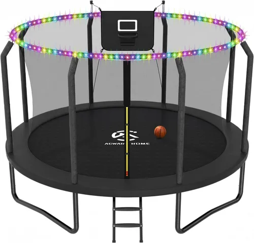 Vista 24 de Trampolín al aire libre con red para niños de 10 pies, 12 pies, 14 pies Púrpura