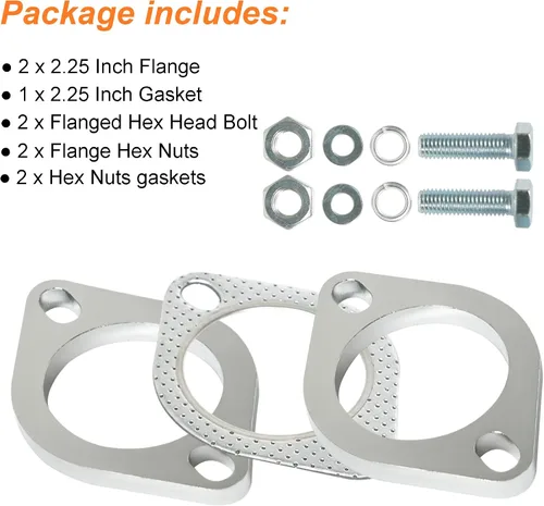 Vista 6 de Kit de Conexión de Brida de Escape de 2 Pernos de 2.25 Pulgadas/60mm, Anticorrosión, Incluye Brida de Escape y Junta de Escape con Tornillos